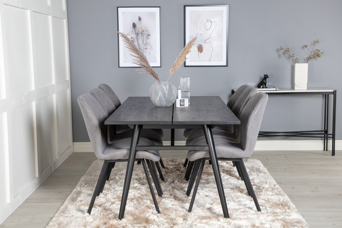 Venture Design Sleek & Gemma Rektangulära Matbord 195 x 95 Svart + Matstolar 2-pack Grå
