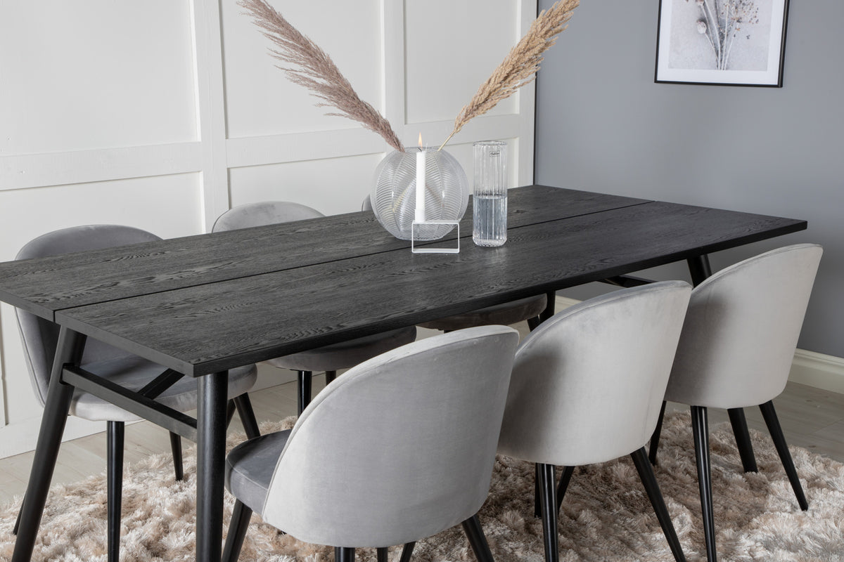 Venture Design Sleek & Velvet Matbord 95x195 + Matstolar Grå