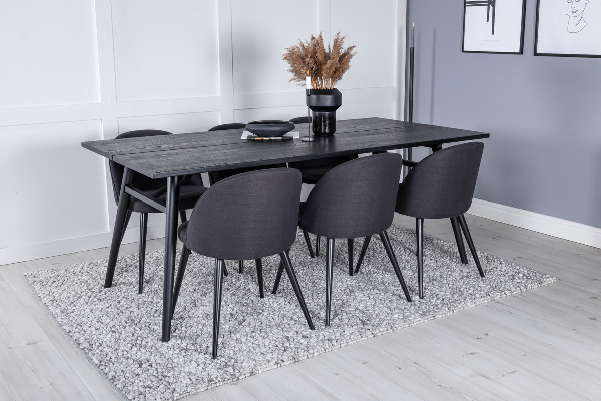 Venture Design Sleek & Velvet Rektangulära Matbord 195 x 95 Svart + Matstolar 2-pack Svart