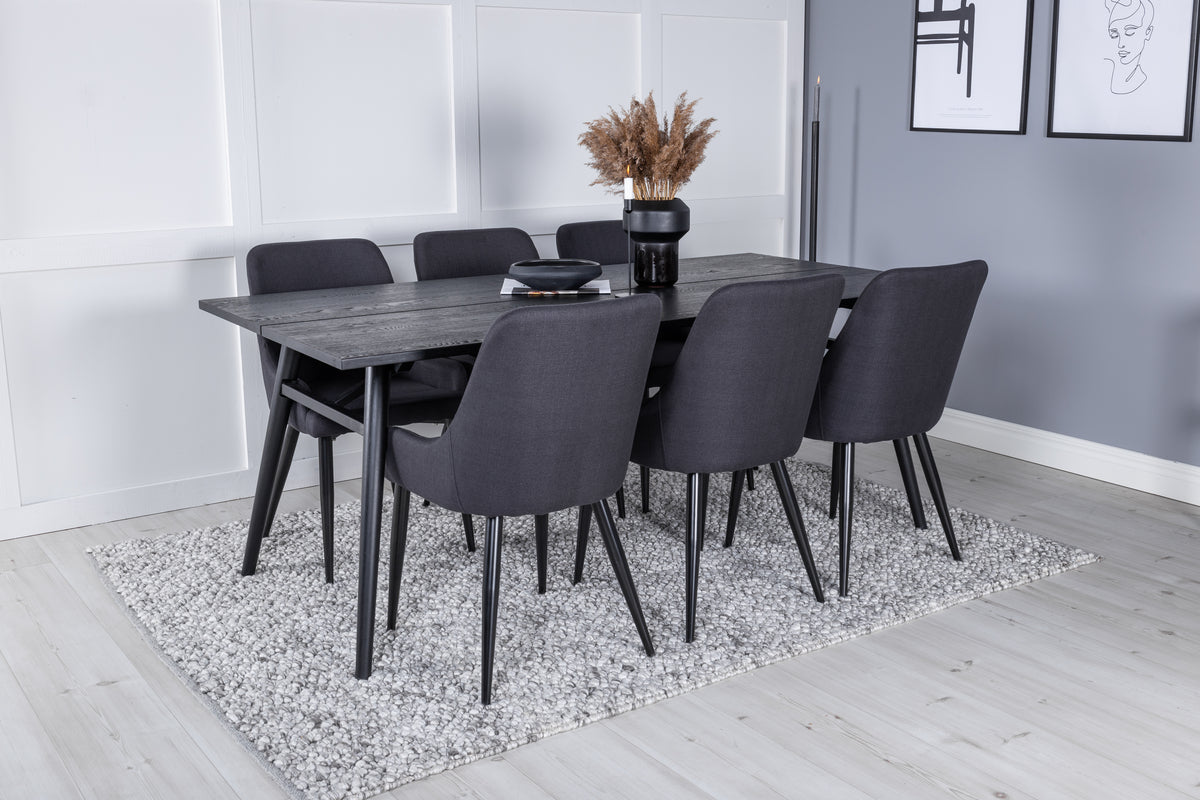 Venture Design Sleek & Plaza Rektangulära Matbord 195 x 95 Svart + Matstolar 2-pack Svart