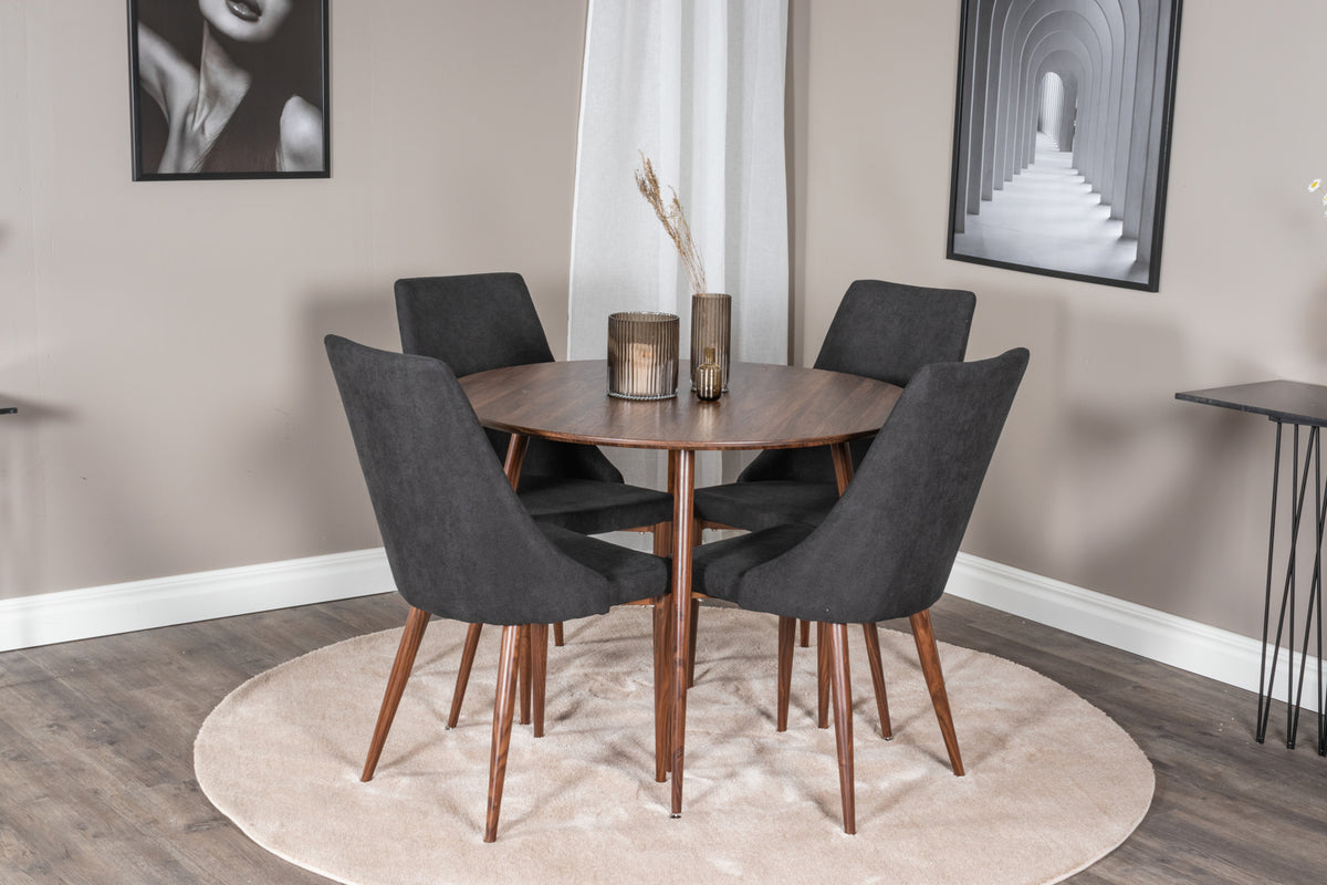 Venture Design Leone & Plaza Matstolar 2-pack Svart + Runda Matbord ⌀100 Valnöt