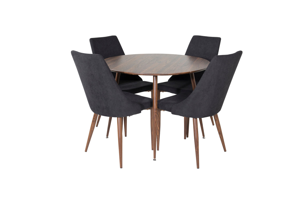 Venture Design Leone & Plaza Matstolar 2-pack Svart + Runda Matbord ⌀100 Valnöt