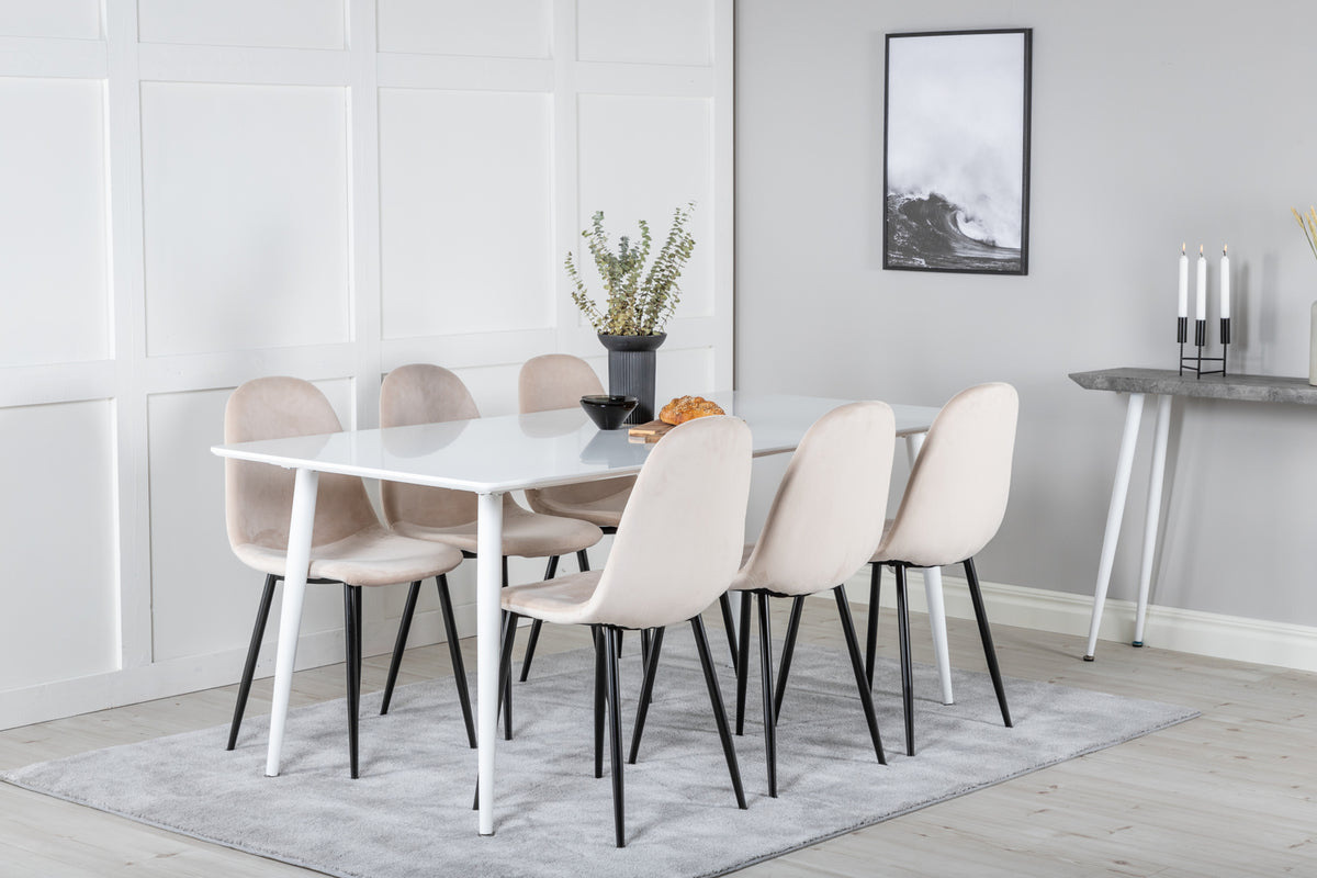 Venture Design Polar Rektangulära Matbord 180 x 90 Vit + Matstolar 2-pack Beige