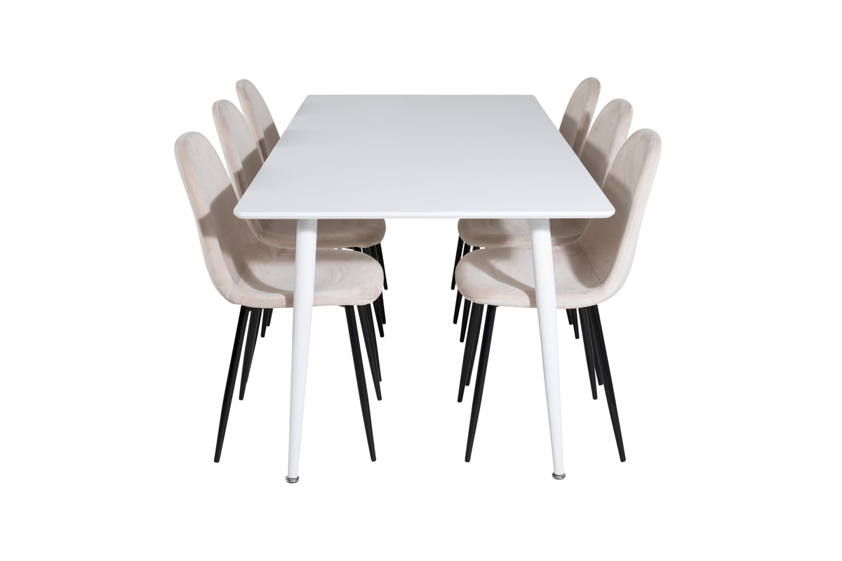 Venture Design Polar Rektangulära Matbord 180 x 90 Vit + Matstolar 2-pack Beige