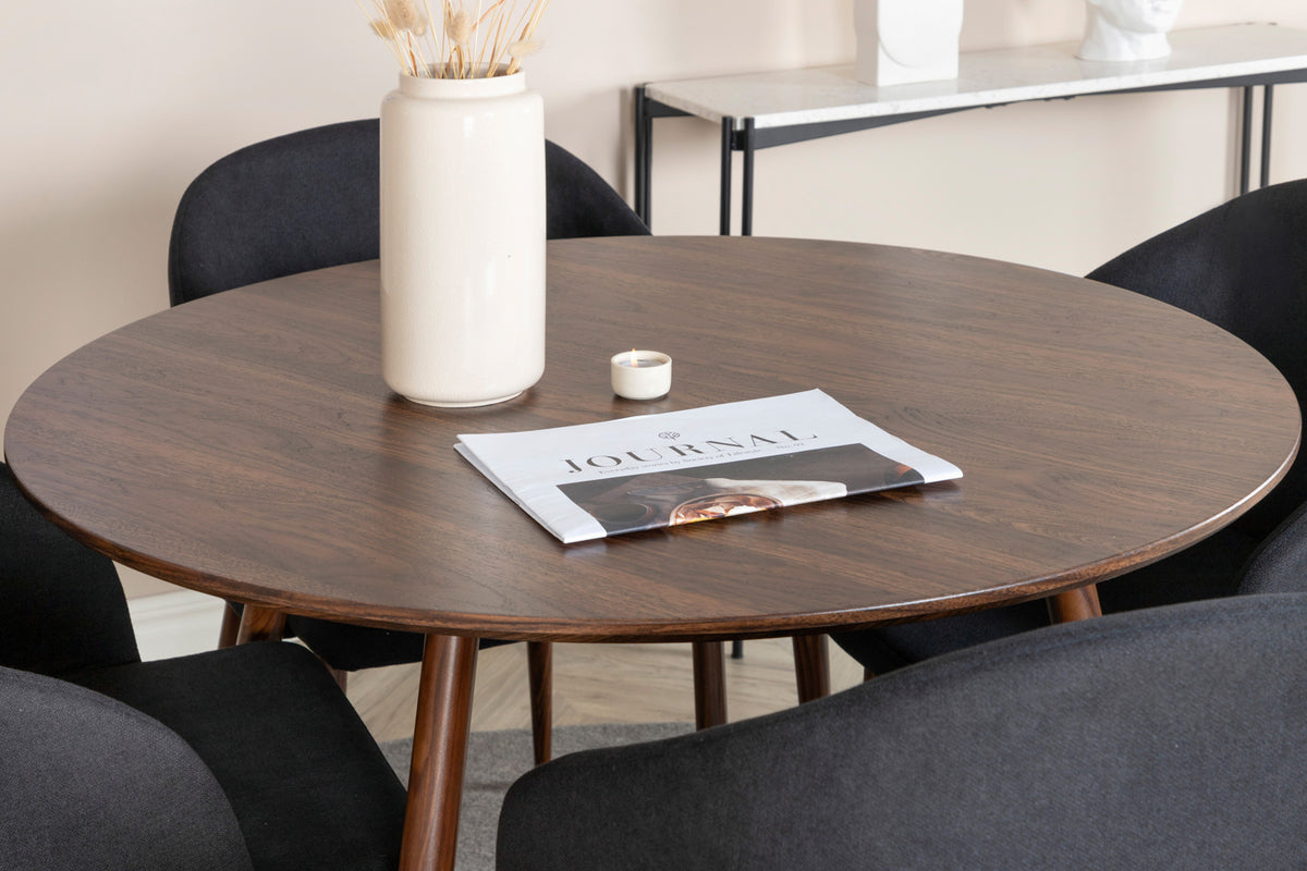 Venture Design Arch & Plaza Matstolar 2-pack Svart + Runda Matbord ⌀100 Valnöt