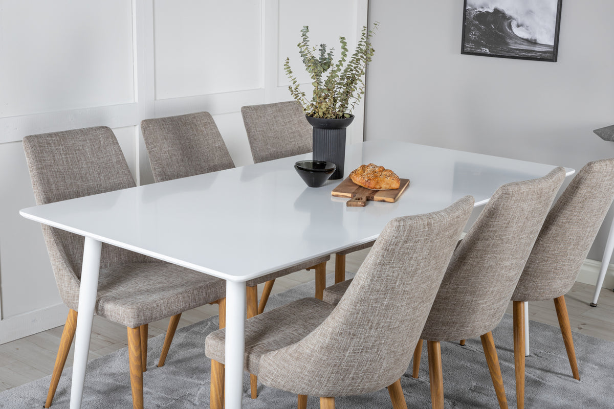 Venture Design Leone & Polar Matstolar 2-pack Ljusgrå + Rektangulära Matbord 180 x 90 Vit