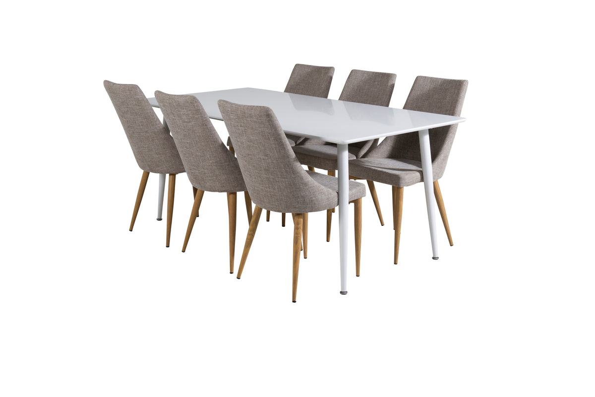 Venture Design Leone & Polar Matstolar 2-pack Ljusgrå + Rektangulära Matbord 180 x 90 Vit