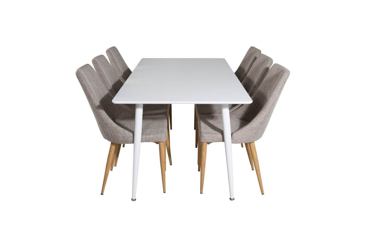 Venture Design Leone & Polar Matstolar 2-pack Ljusgrå + Rektangulära Matbord 180 x 90 Vit