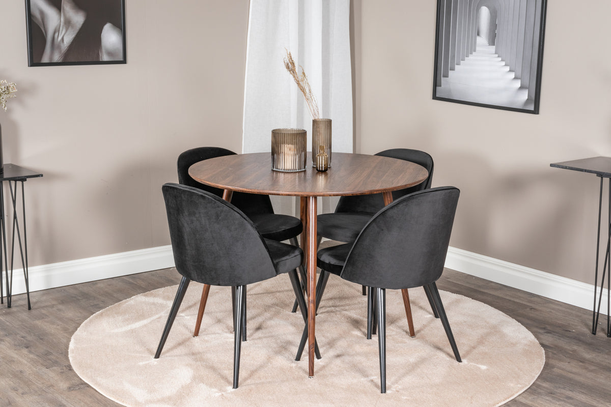 Venture Design Plaza & Velvet Runda Matbord ⌀100 Valnöt + Matstolar 2-pack Svart