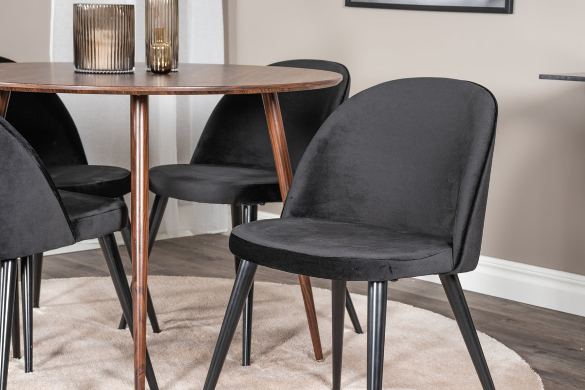 Venture Design Plaza & Velvet Runda Matbord ⌀100 Valnöt + Matstolar 2-pack Svart