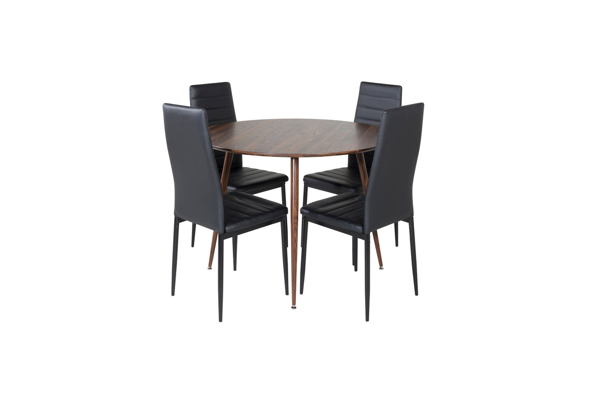 Venture Design Slim & Plaza Matstolar 2-pack Svart + Runda Matbord ⌀100 Valnöt