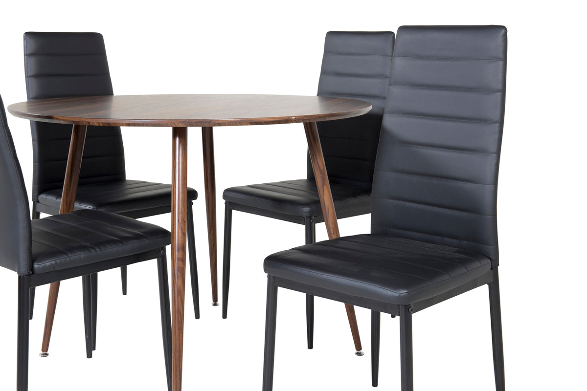 Venture Design Slim & Plaza Matstolar 2-pack Svart + Runda Matbord ⌀100 Valnöt