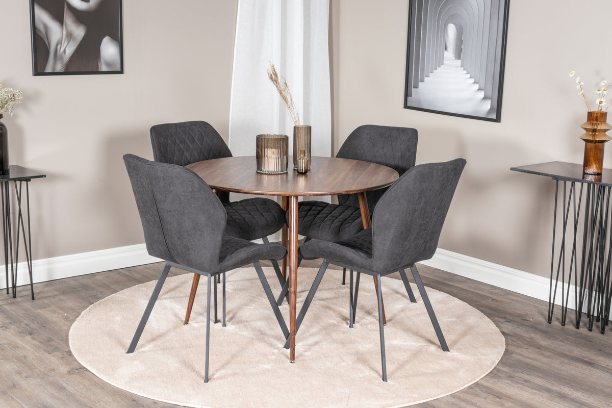 Venture Design Gemma & Plaza Matstolar 2-pack Svart + Runda Matbord ⌀100 Valnöt
