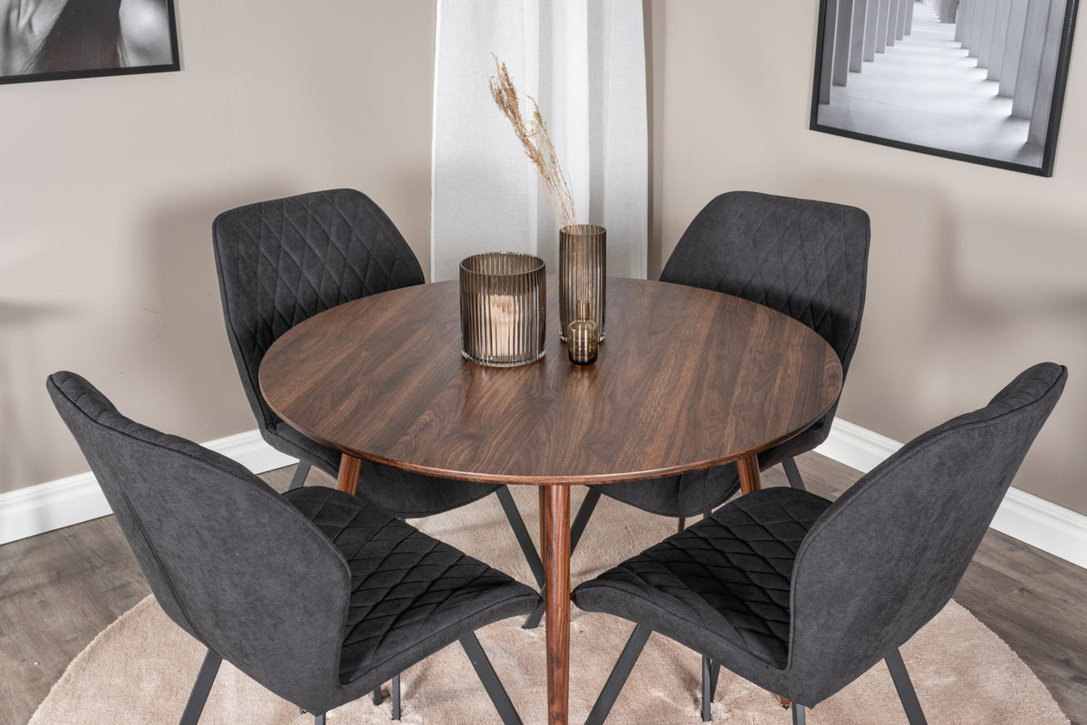 Venture Design Gemma & Plaza Matstolar 2-pack Svart + Runda Matbord ⌀100 Valnöt