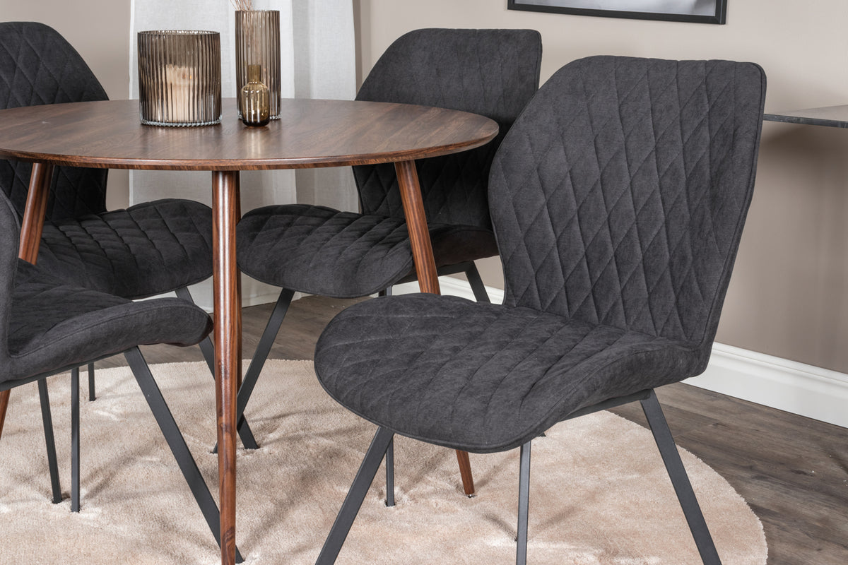 Venture Design Gemma & Plaza Matstolar 2-pack Svart + Runda Matbord ⌀100 Valnöt