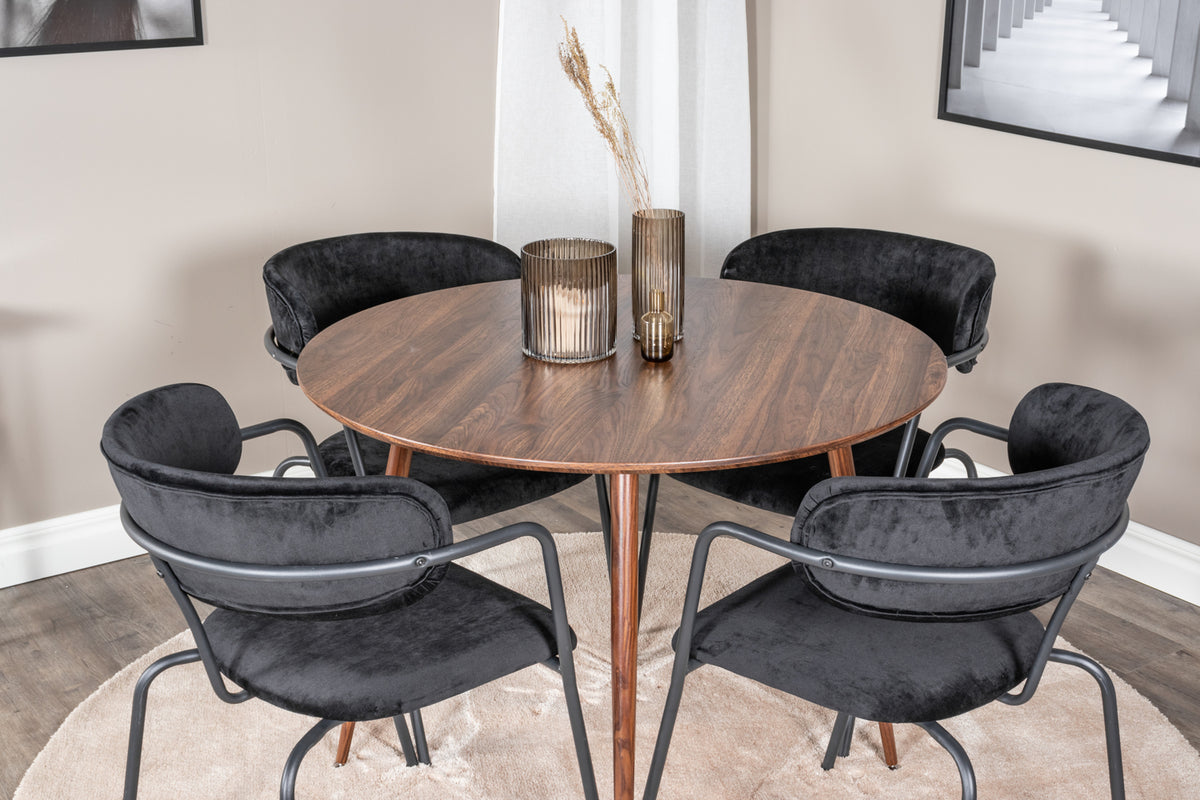 Venture Design Arrow & Plaza Matstolar Svart + Matbord ⌀100