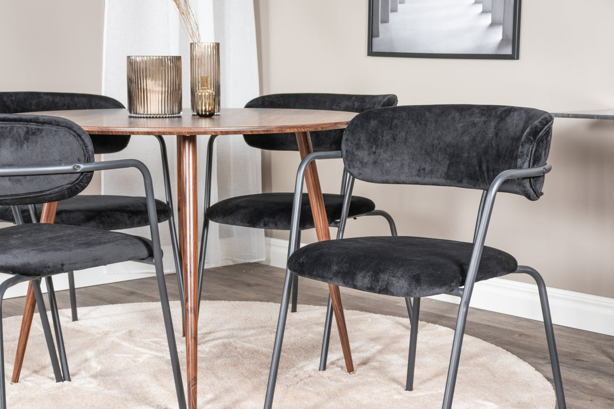 Venture Design Arrow & Plaza Matstolar Svart + Matbord ⌀100