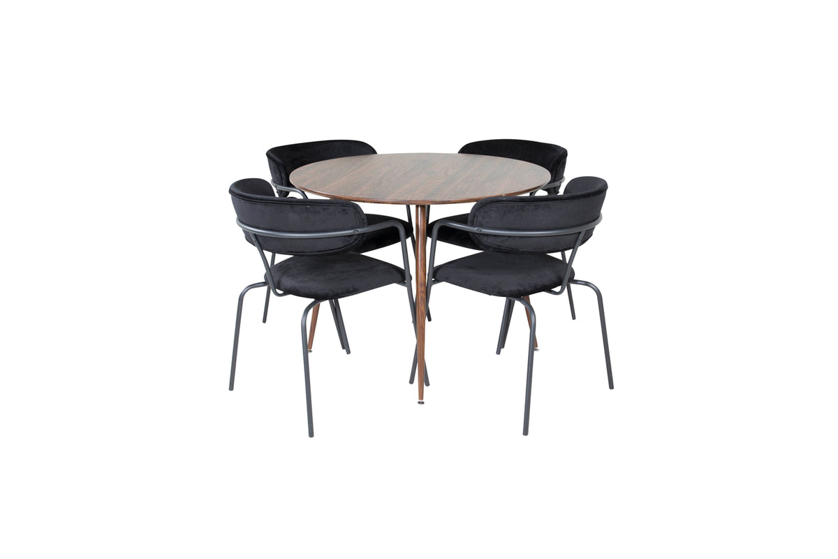 Venture Design Arrow & Plaza Matstolar Svart + Matbord ⌀100