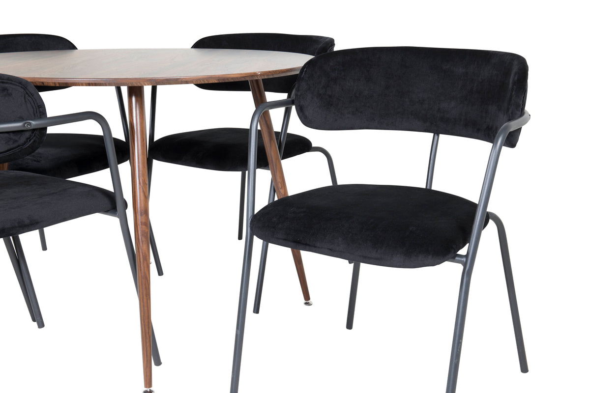 Venture Design Arrow & Plaza Matstolar Svart + Matbord ⌀100
