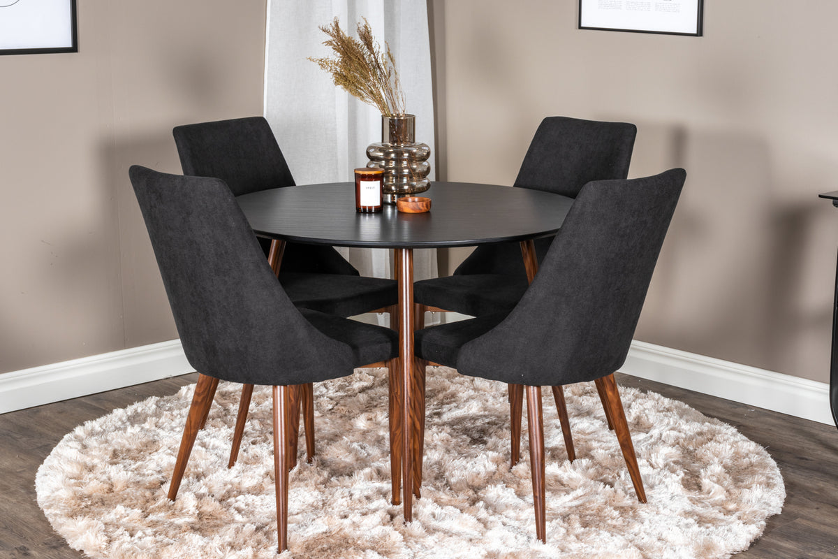 Venture Design Leone & Plaza Matstolar 2-pack Svart + Runda Matbord ⌀100 Svart