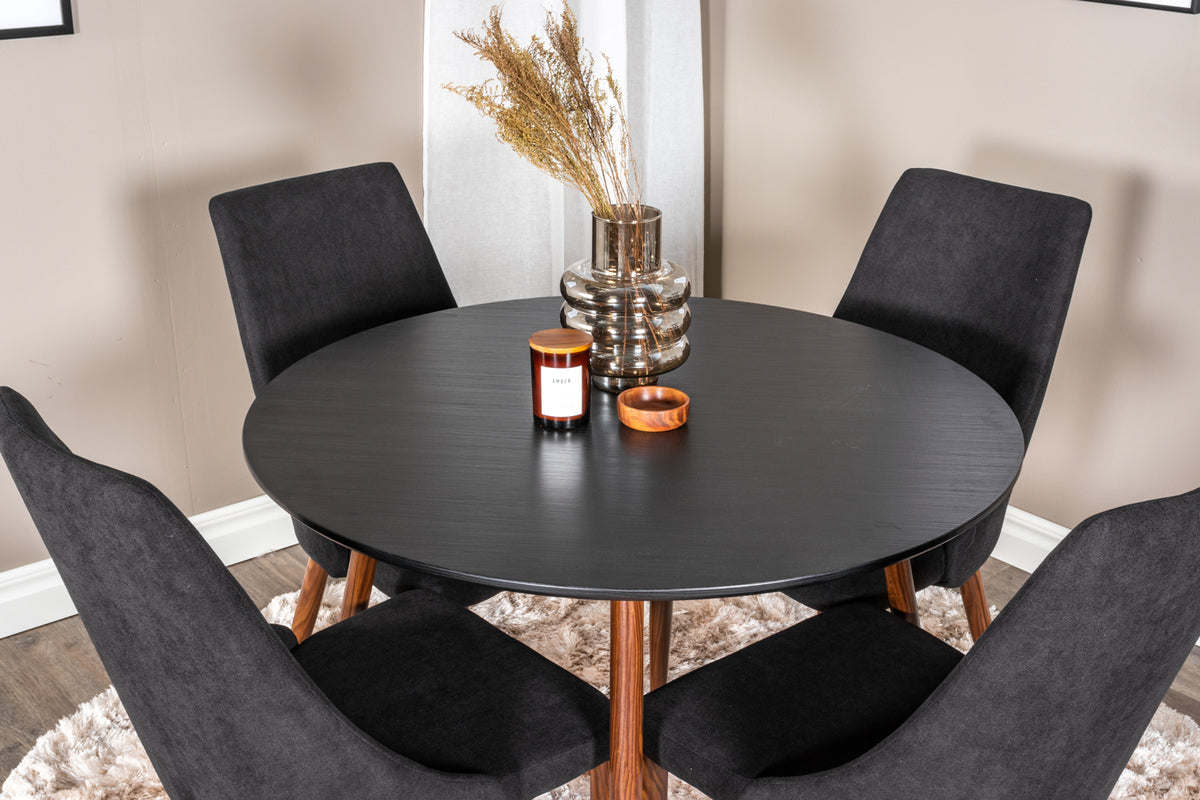 Venture Design Leone & Plaza Matstolar 2-pack Svart + Runda Matbord ⌀100 Svart