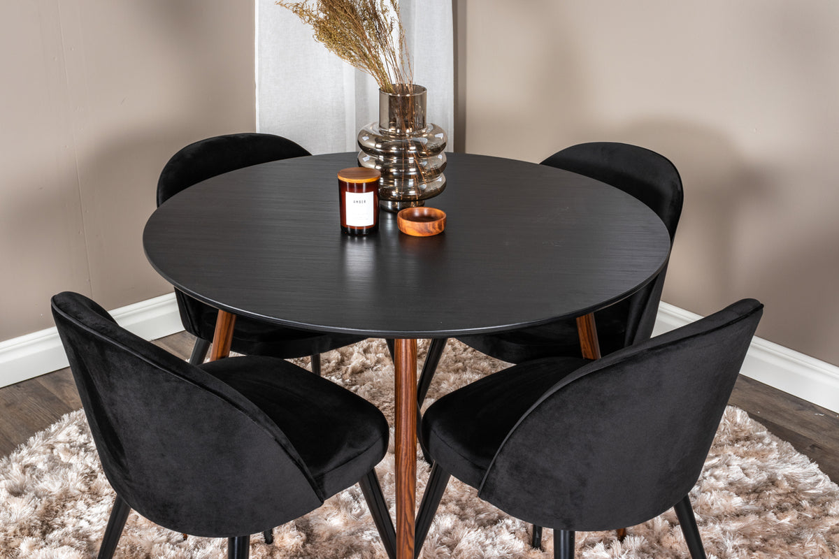 Venture Design Plaza & Velvet Runda Matbord ⌀100 Svart + Matstolar 2-pack Svart