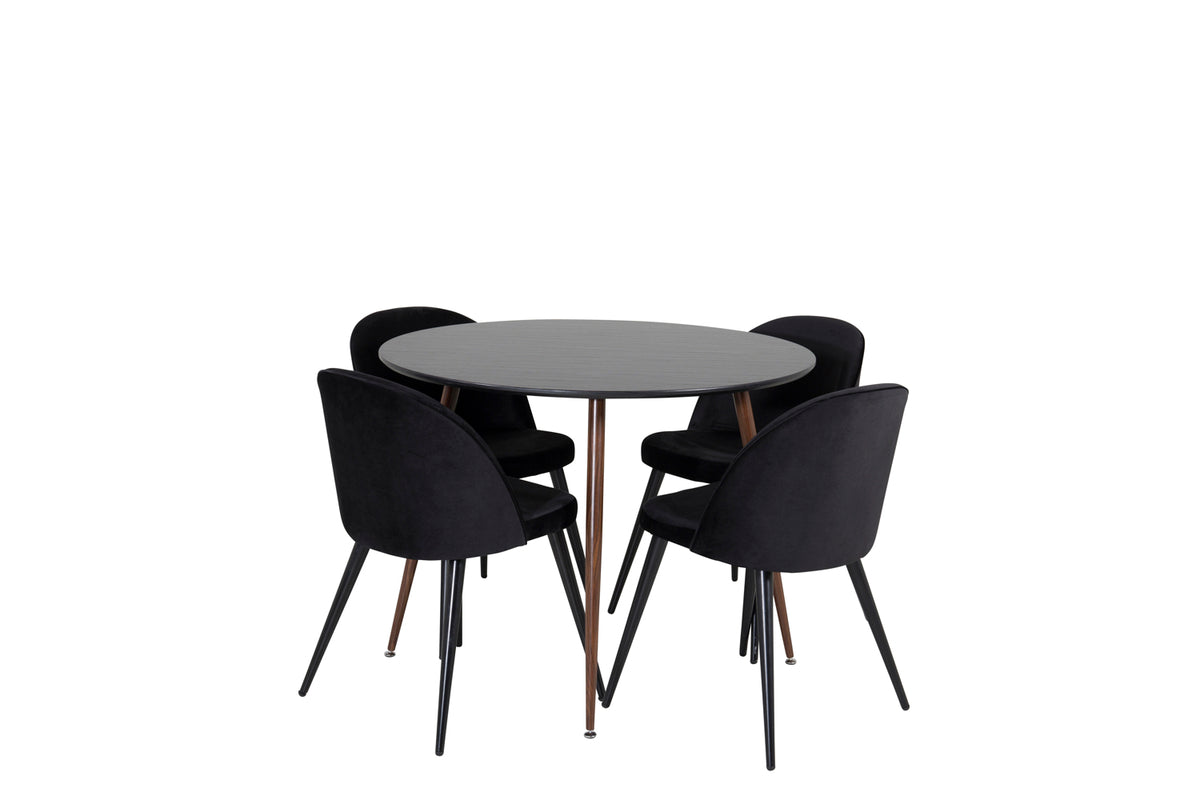 Venture Design Plaza & Velvet Runda Matbord ⌀100 Svart + Matstolar 2-pack Svart