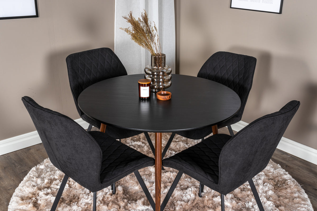 Venture Design Gemma & Plaza Matstolar 2-pack Svart + Runda Matbord ⌀100 Svart