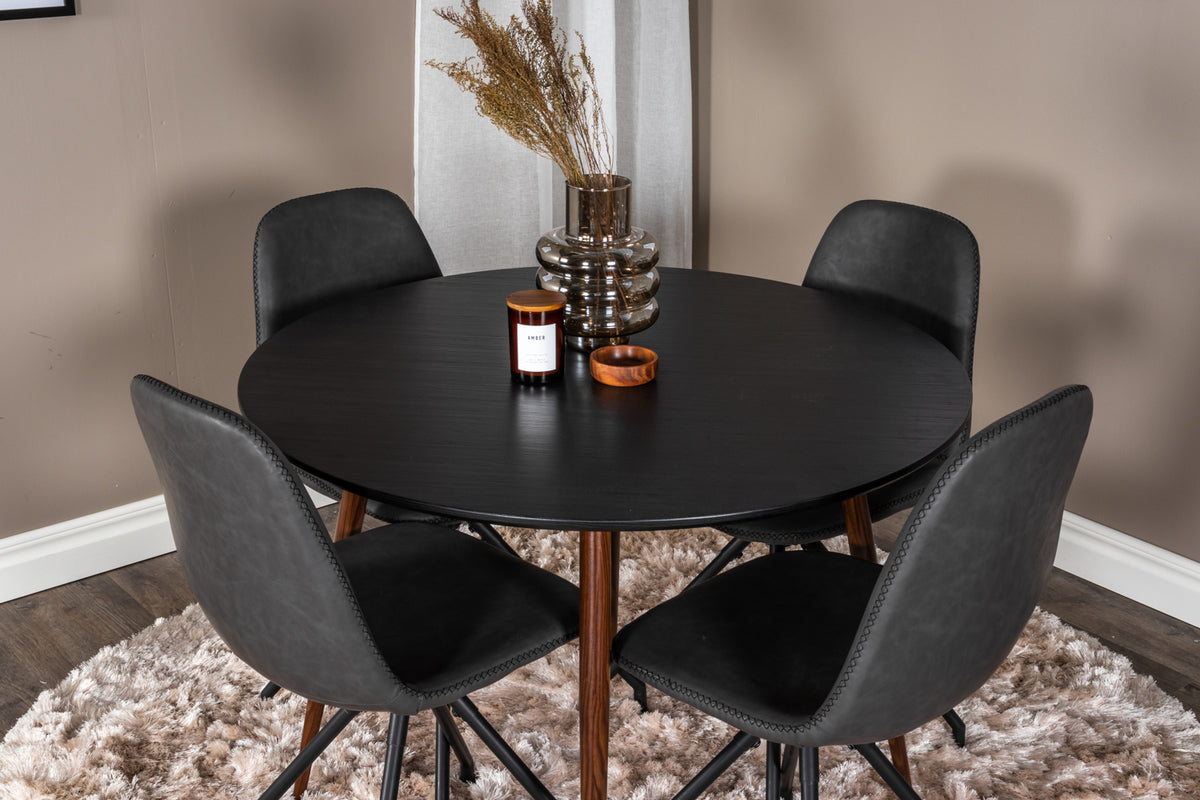 Venture Design Plaza & Polar Runda Matbord ⌀100 Svart + Matstolar 2-pack Svart