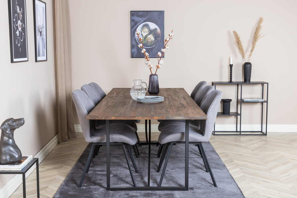 Venture Design Gemma & Padang Matstolar 2-pack Grå + Rektangulära Matbord 250 x 100 Natur