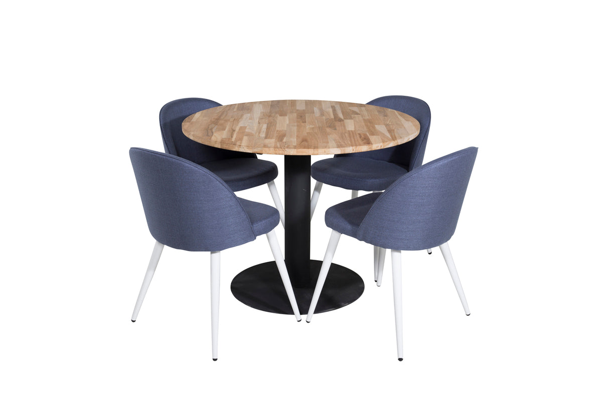 Venture Design Cirebon & Velvet Matbord ⌀100 + Matstolar Blå