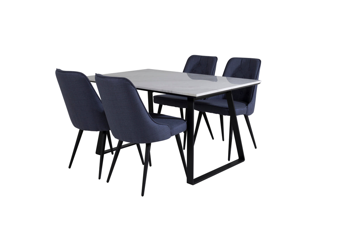 Venture Design Estelle & Velvet Deluxe Matbord 90x140 + Matstolar Blå