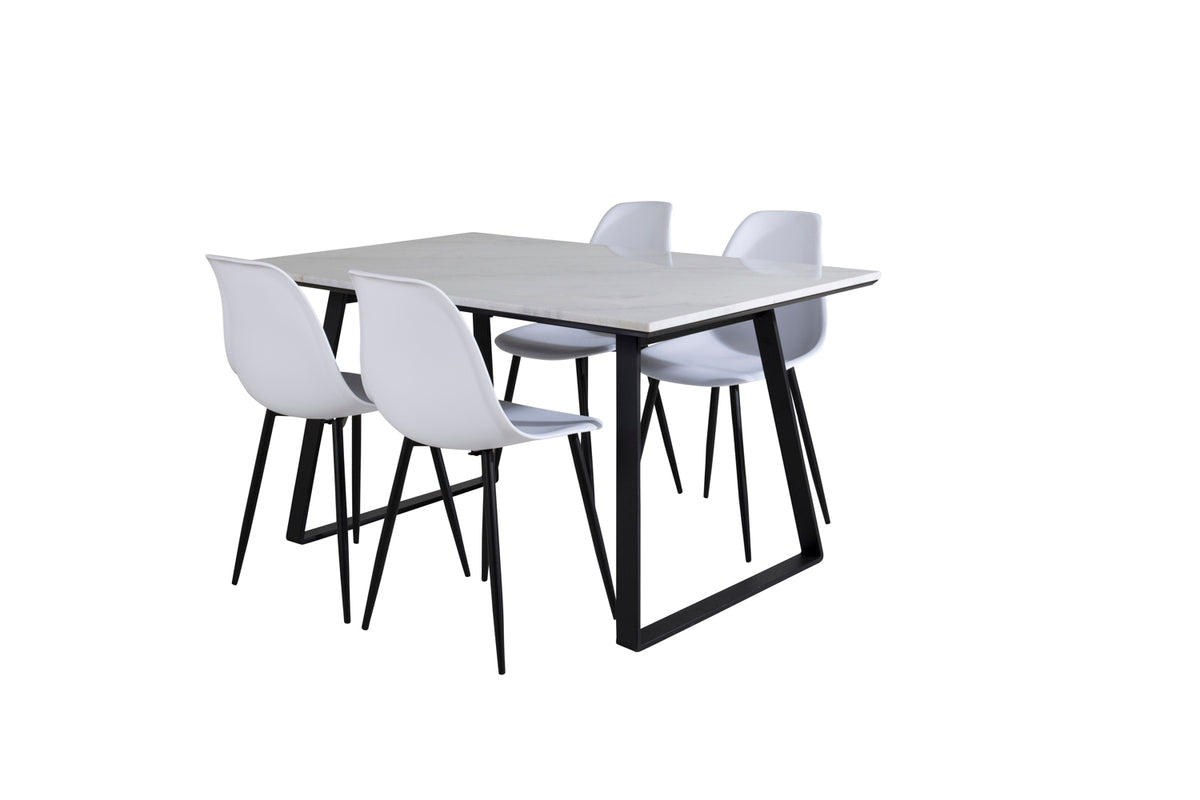 Venture Design Estelle & Polar Rektangulära Matbord 140 x 90 Svart + Matstolar 2-pack Vit