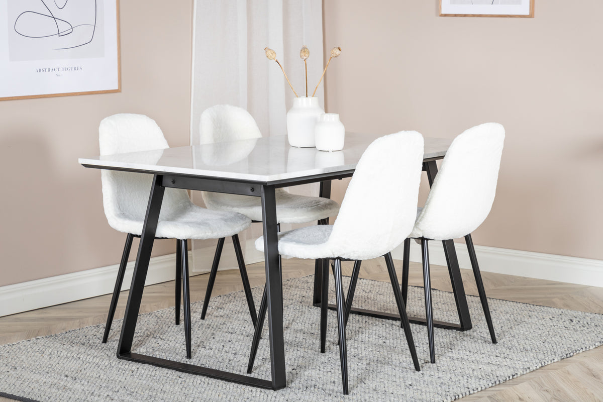 Venture Design Estelle & Polar Rektangulära Matbord 140 x 90 Svart + Matstolar 2-pack Vit