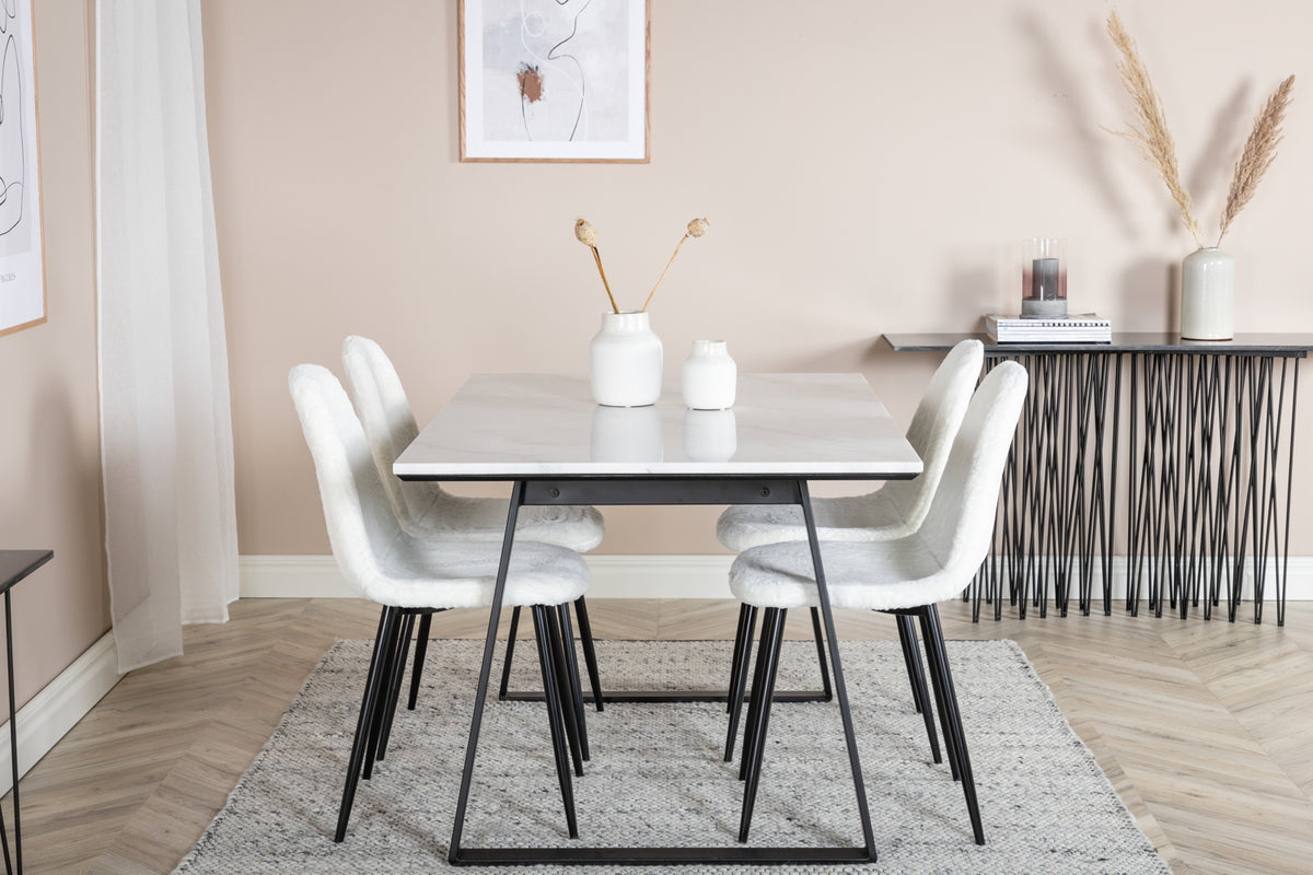 Venture Design Estelle & Polar Rektangulära Matbord 140 x 90 Svart + Matstolar 2-pack Vit