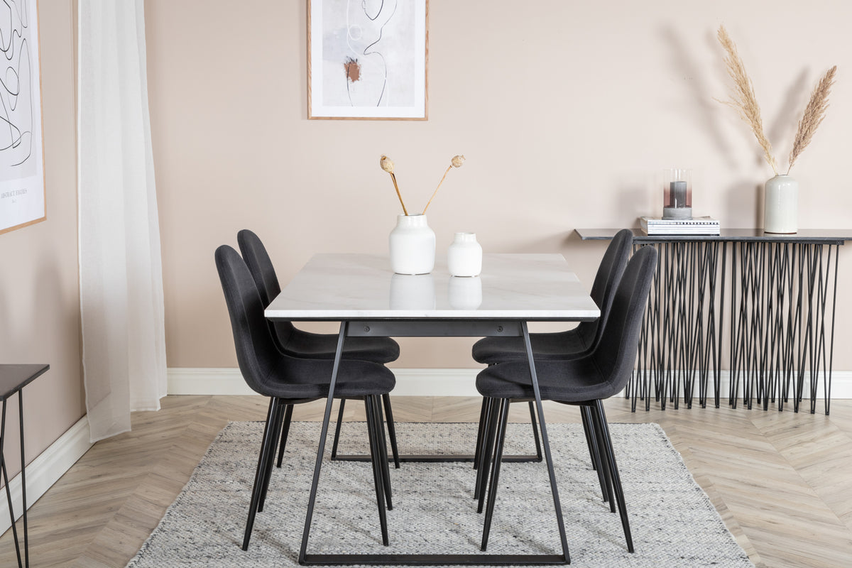 Venture Design Estelle & Polar Rektangulära Matbord 140 x 90 Svart + Matstolar 2-pack Svart