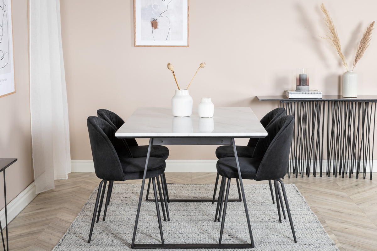 Venture Design Wrinkles & Estelle Matstolar 2-pack Svart + Rektangulära Matbord 140 x 90 Svart
