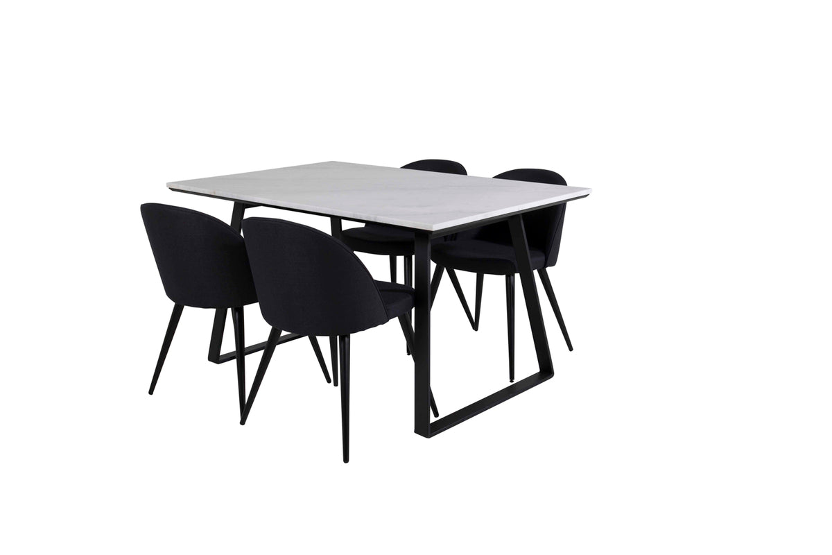 Venture Design Estelle & Velvet Rektangulära Matbord 140 x 90 Svart + Matstolar 2-pack Svart