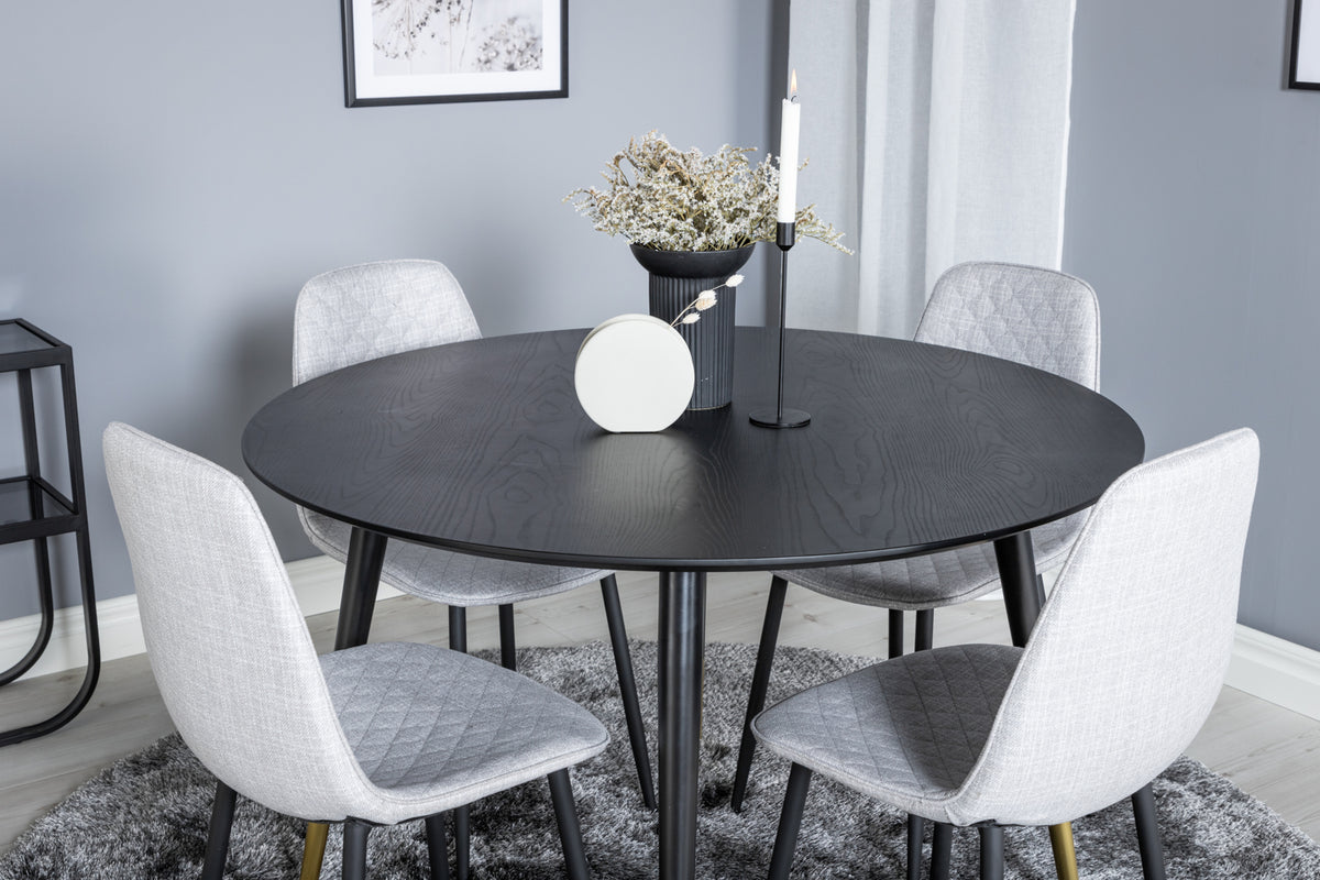 Venture Design Dipp & Polar Runda Matbord ⌀115 Svart + Matstolar 2-pack Grå