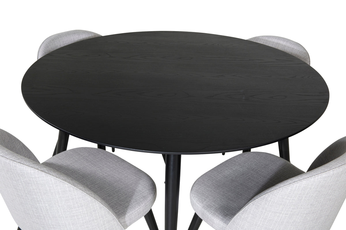 Venture Design Dipp & Velvet Runda Matbord ⌀115 Svart + Matstolar 2-pack Grå