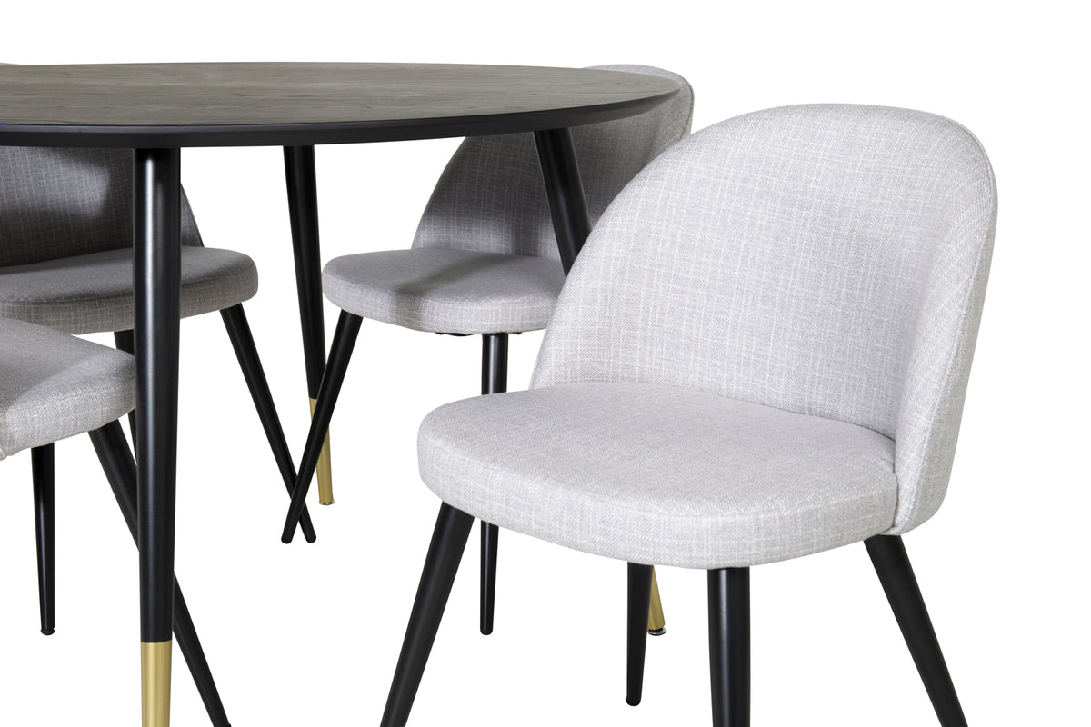 Venture Design Dipp & Velvet Runda Matbord ⌀115 Svart + Matstolar 2-pack Grå