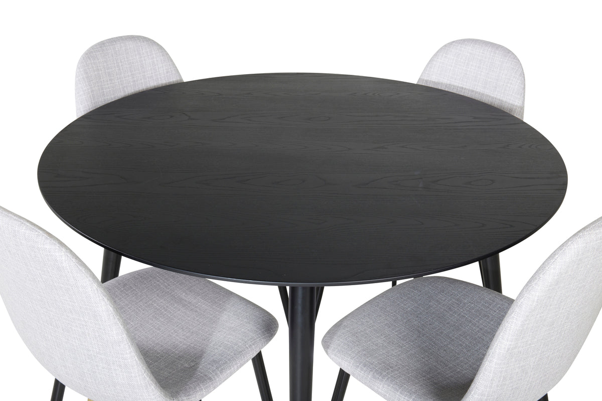 Venture Design Dipp & Polar Runda Matbord ⌀115 Svart + Matstolar 2-pack Grå