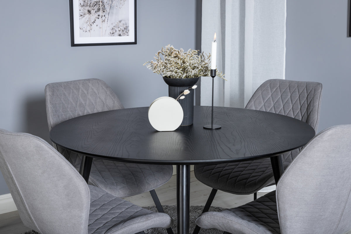 Venture Design Gemma & Dipp Matstolar 2-pack Grå + Runda Matbord ⌀115 Svart