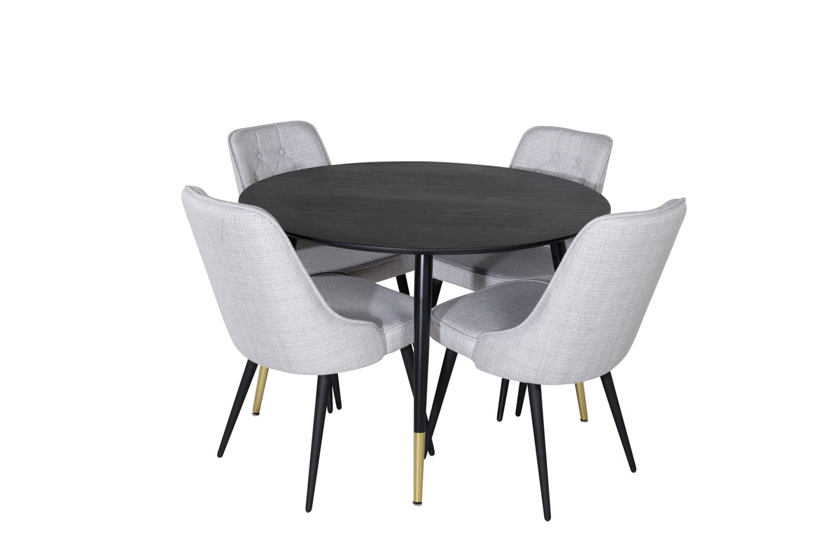 Venture Design Dipp & Velvet Deluxe Matbord ⌀115 + Matstolar Grå