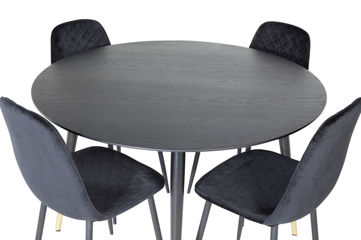 Venture Design Dipp & Polar Runda Matbord ⌀115 Svart + Matstolar 2-pack Svart