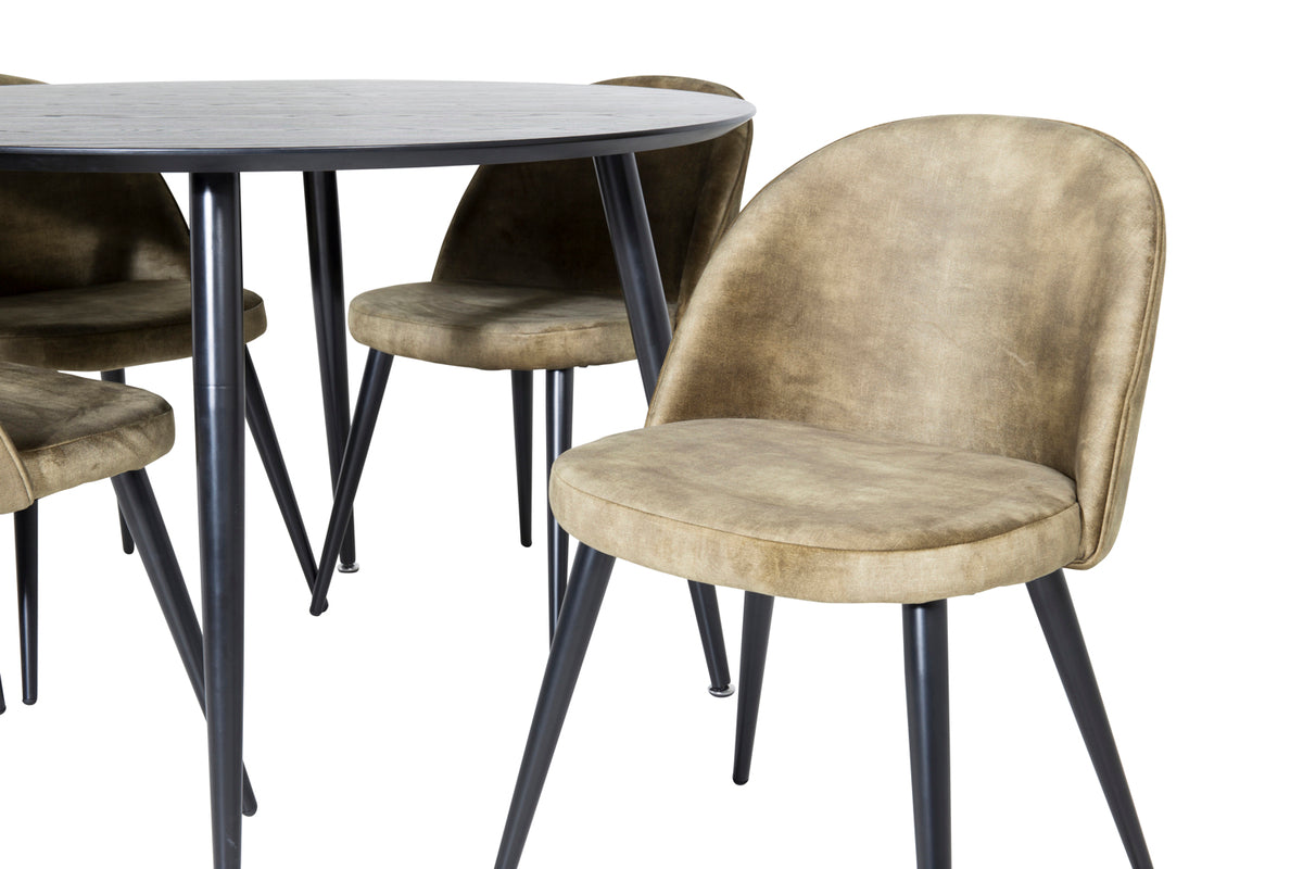 Venture Design Dipp & Velvet Runda Matbord ⌀115 Svart + Matstolar 2-pack Grön