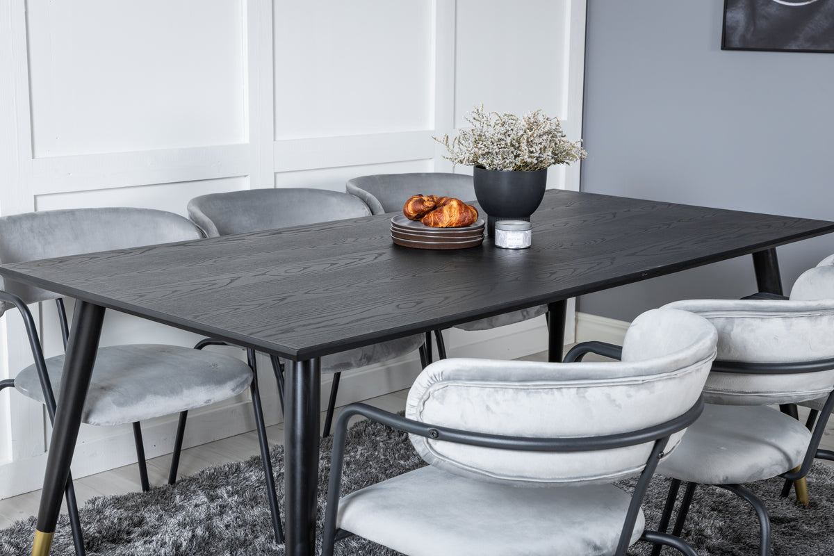 Venture Design Arrow & Dipp Matstolar 2-pack Grå + Rektangulära Matbord 180 x 90 Svart