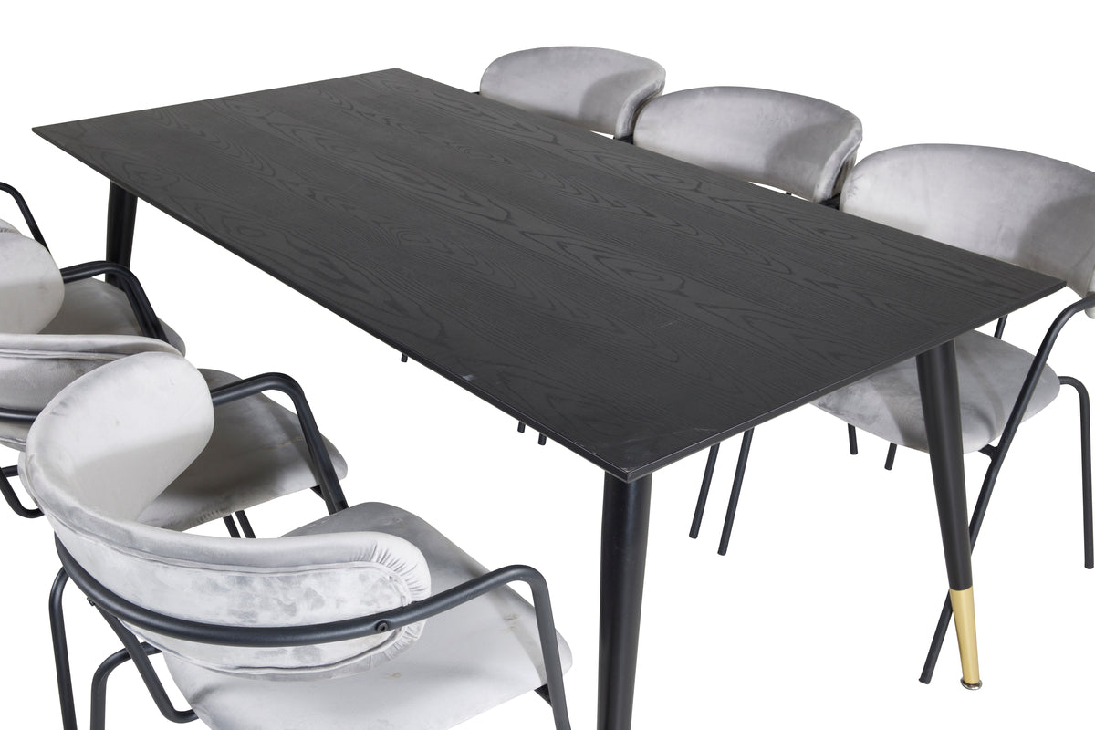Venture Design Arrow & Dipp Matstolar 2-pack Grå + Rektangulära Matbord 180 x 90 Svart