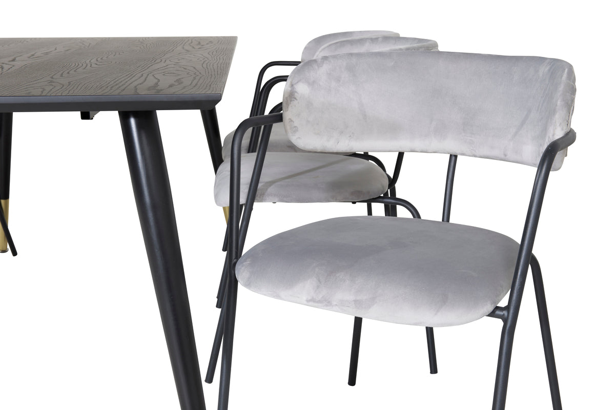 Venture Design Arrow & Dipp Matstolar 2-pack Grå + Rektangulära Matbord 180 x 90 Svart