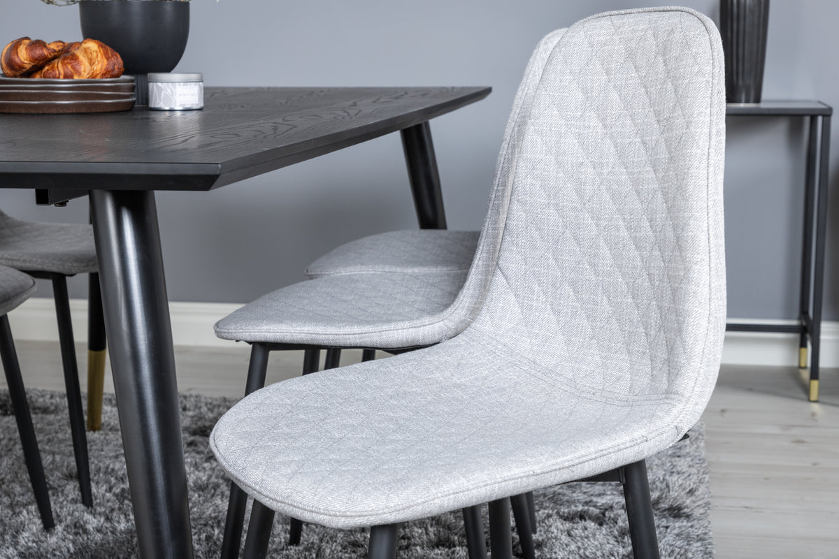 Venture Design Dipp & Polar Rektangulära Matbord 180 x 90 Svart + Matstolar 2-pack Grå